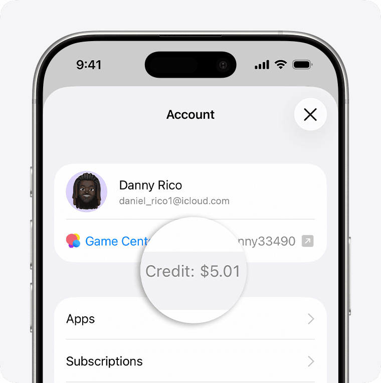 App Store profile screen with the “Credit” line under the name
